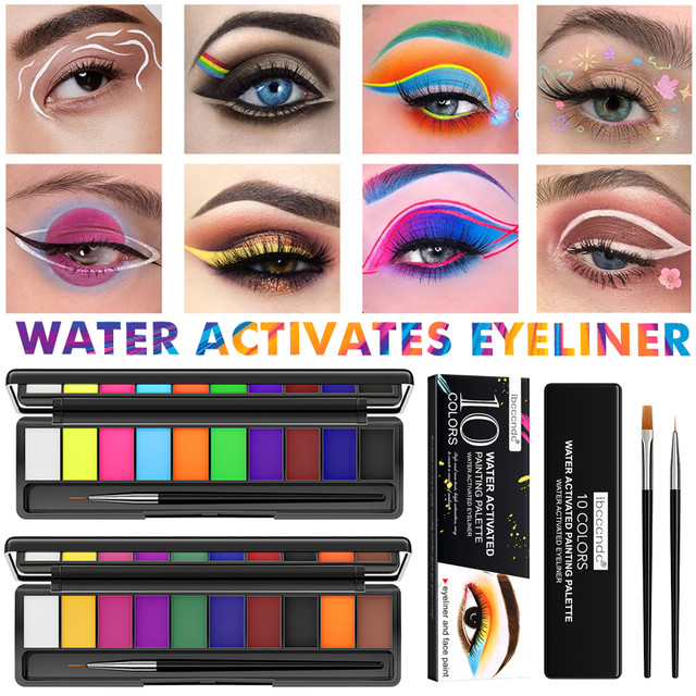 10colors Water Activated Eyeliner UV Light Neon Pastels Water-Soluble UV  Eye Liner Pigment Palette Body